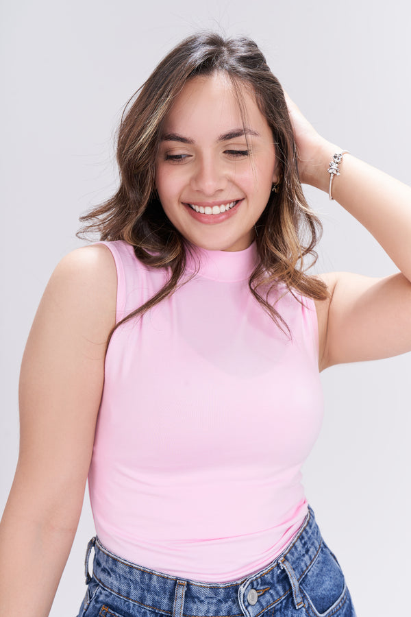 Women cotton sleeveless high neck
